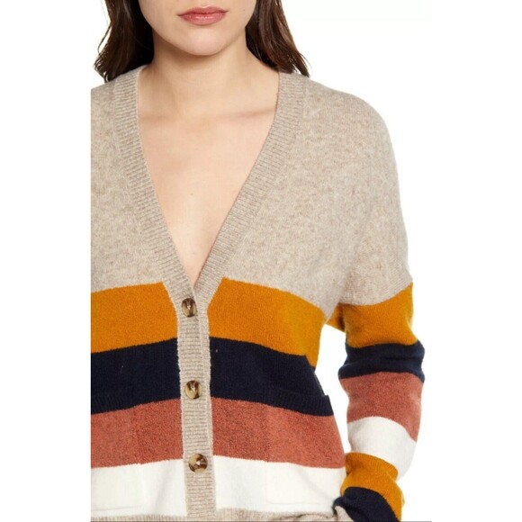 Madewell Kent Staunton Stripe Wool Ex Boyfriend Button Front Cardigan Size Small - Picture 2 of 7
